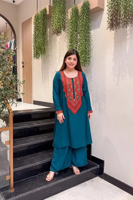 KF 1140 Kalaai French Crepe Embroidery Kurti With Bottom
